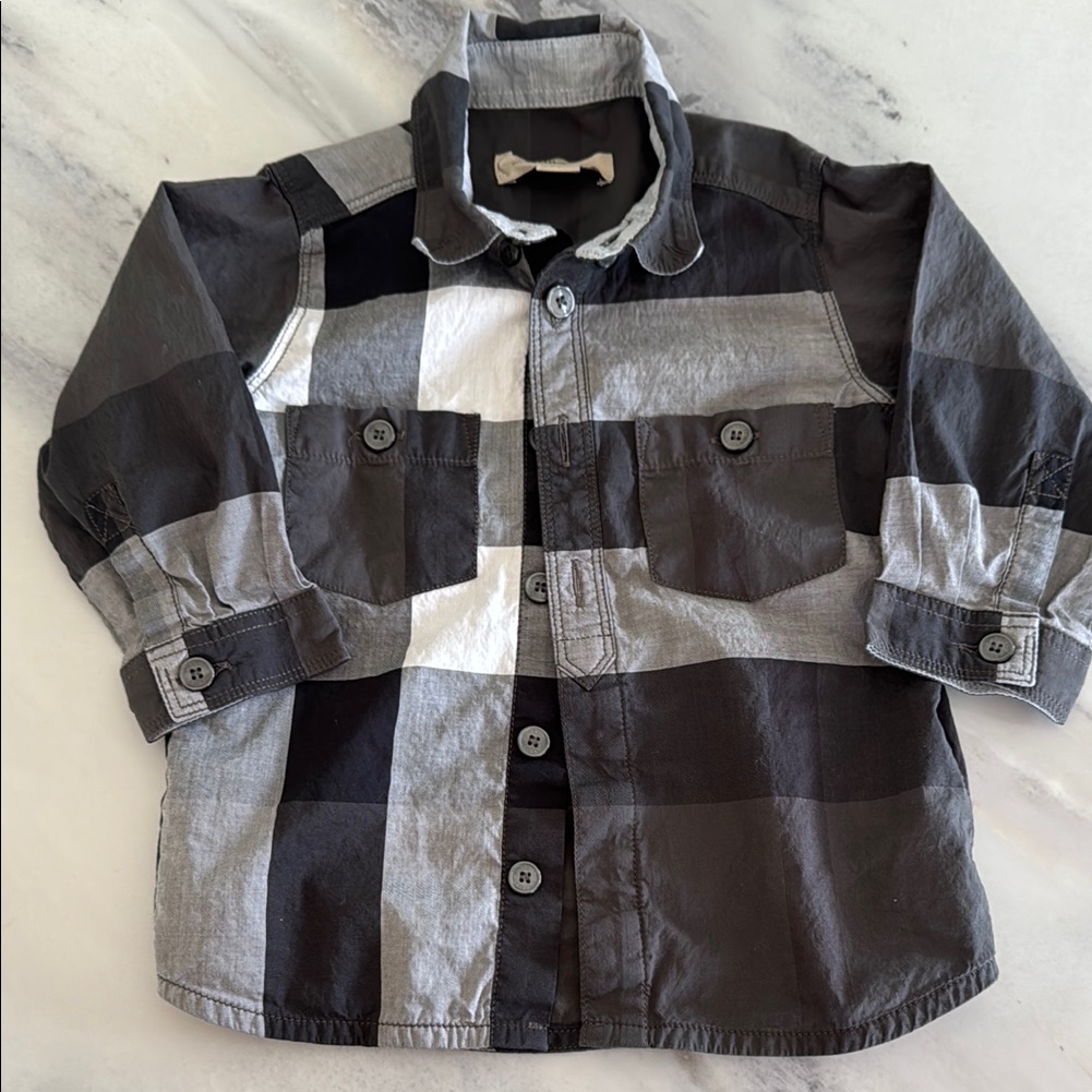 Burberry Baby Kids Black And Gray Checkered Shirt
